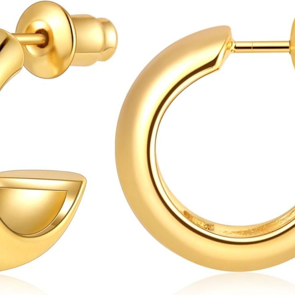 Small 14K Gold Plated Hoop Earrings Silver Post Lightweight Gift for Her